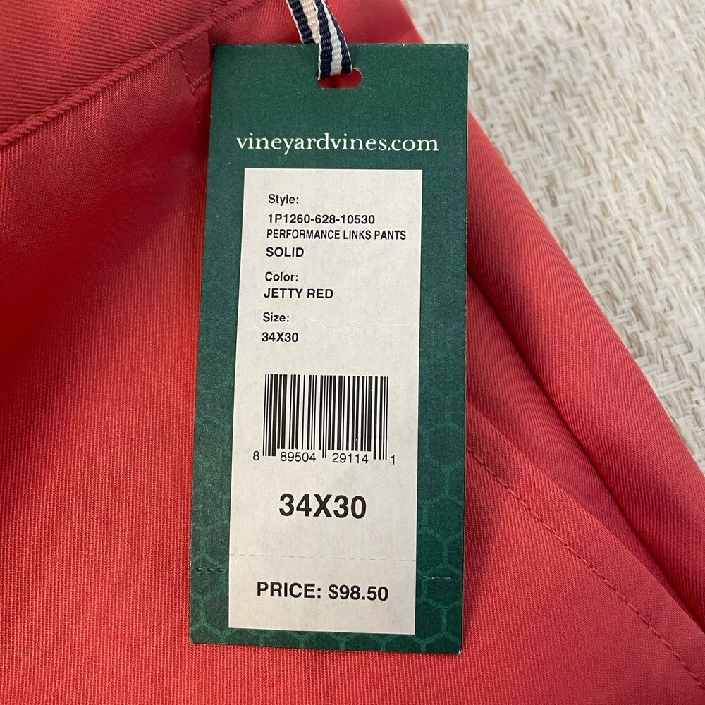 Vineyard Vines Mens 34 X 30 Classic Fit Links Golf Pants Jetty Red NWT - Picture 6 of 9